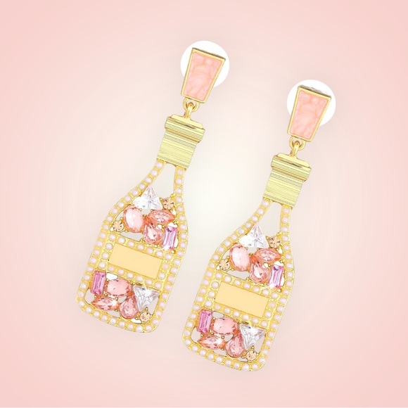 CHAMPANGE BOTTLE HANGING EARRINGS! PAVE CRYSTAL & BEADS MAKE THESE EARRI… - Picture 7 of 16